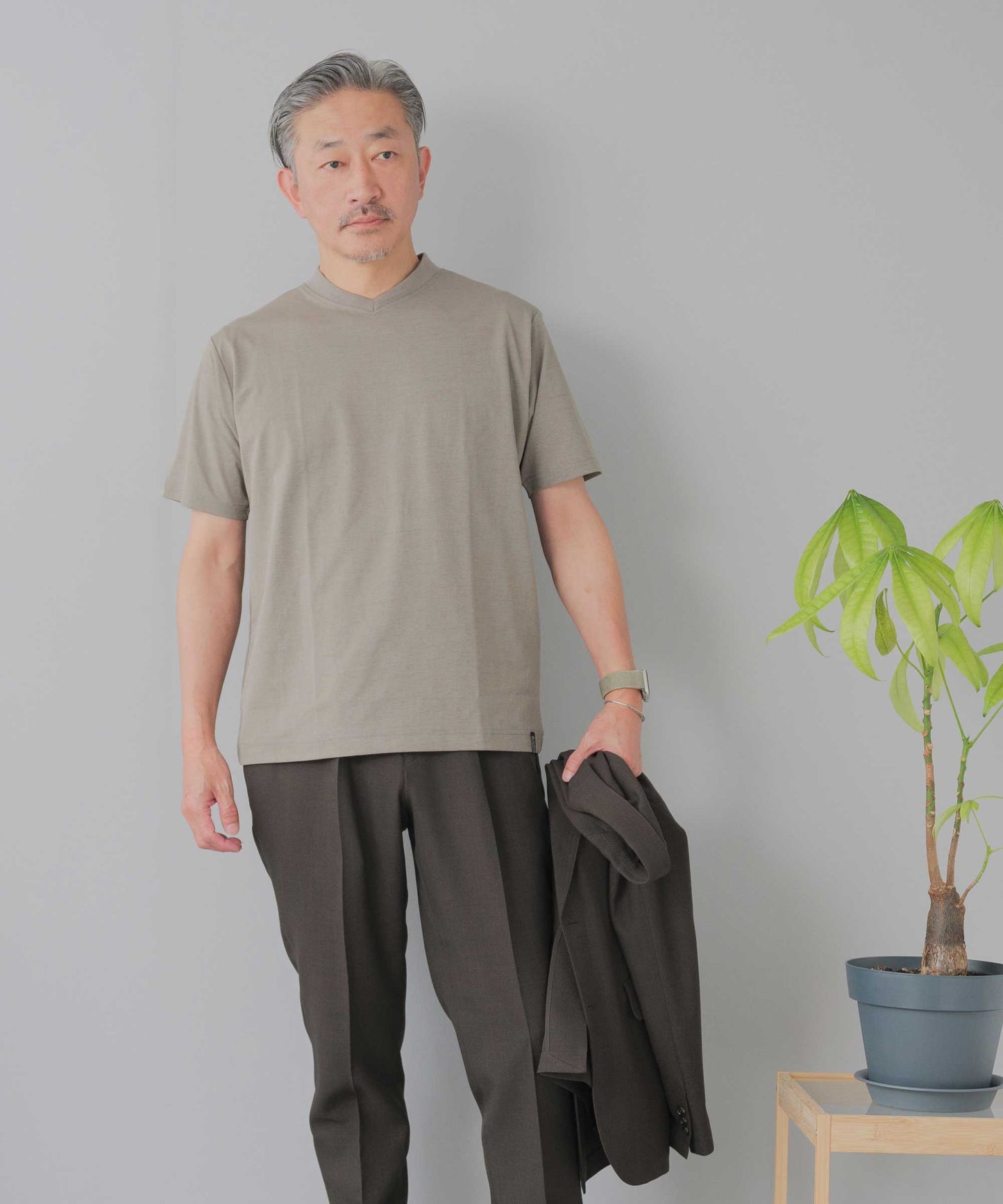 ジャケット専用 メランジ調 VネックドレスTシャツ