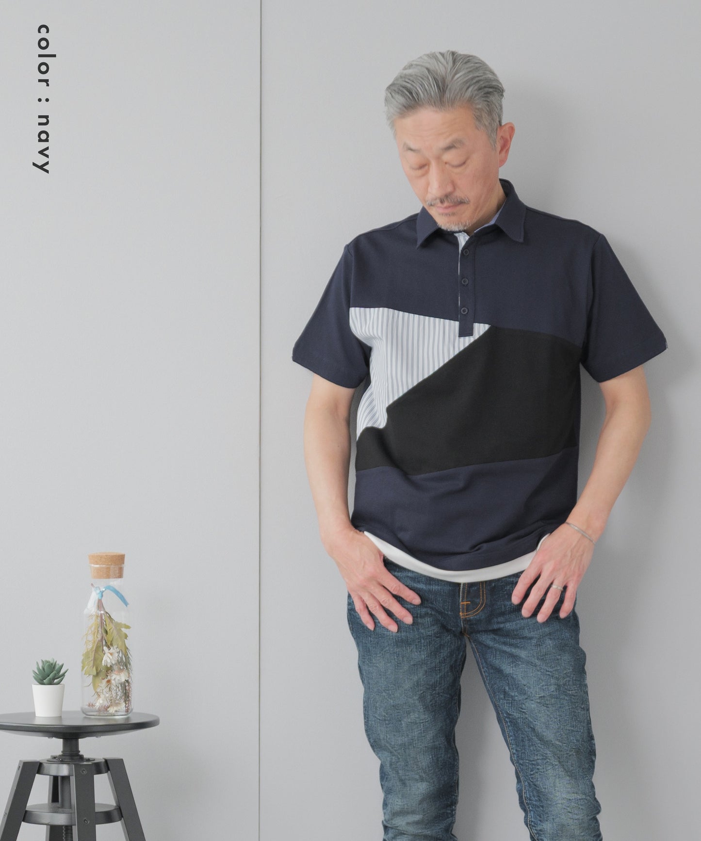 異素材 クレイジーパターン カノコポロシャツ
