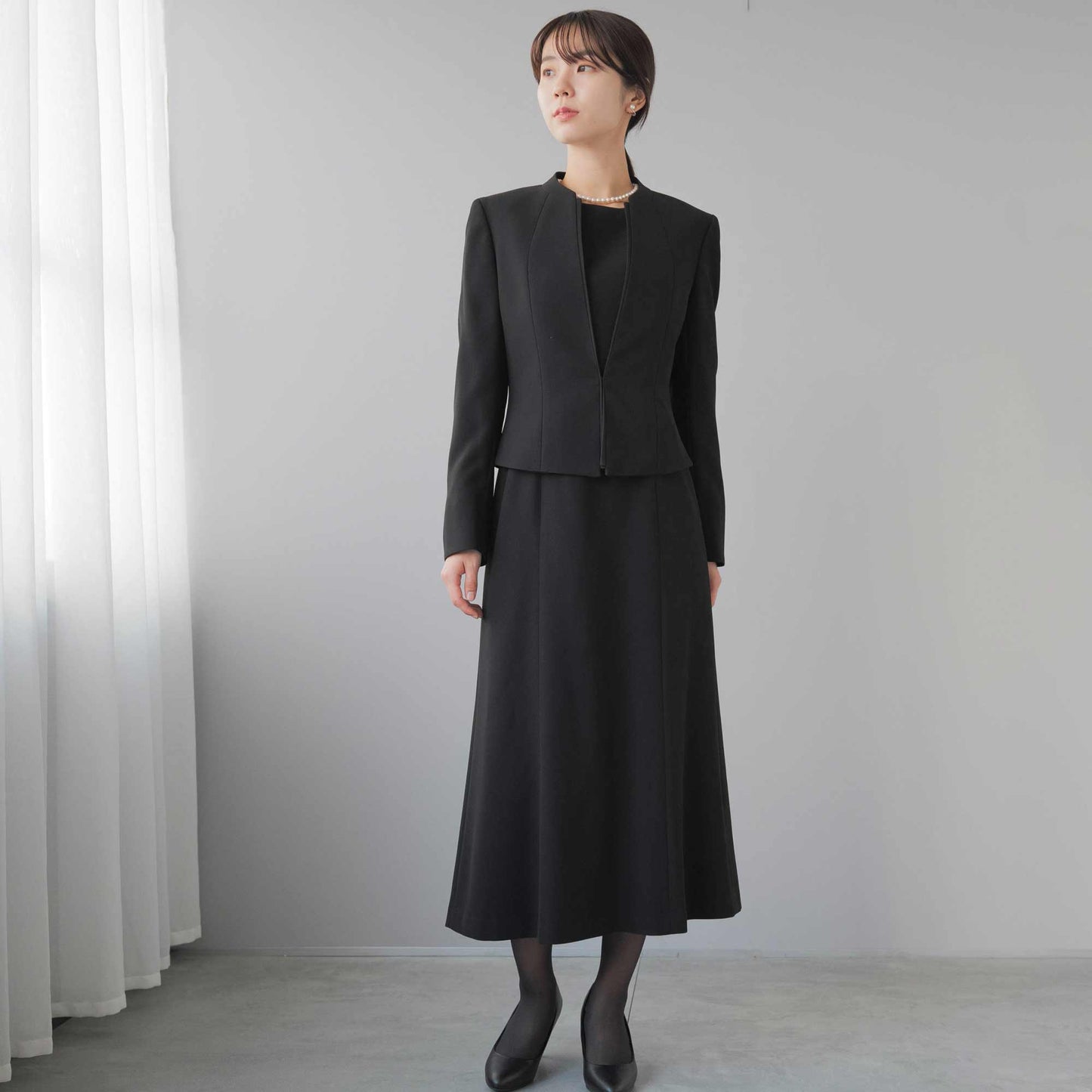 ロング丈 Vネックスタンド ブラックフォーマル