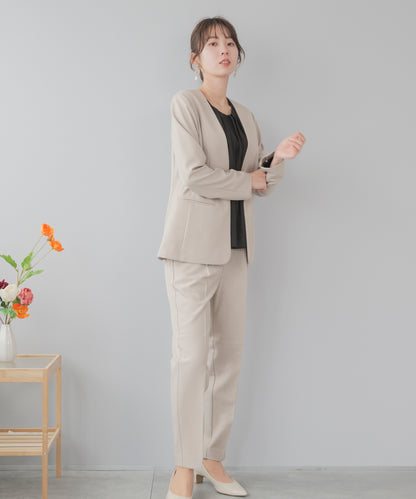 洗える × 防シワ ノーカラー テーパードセットアップ