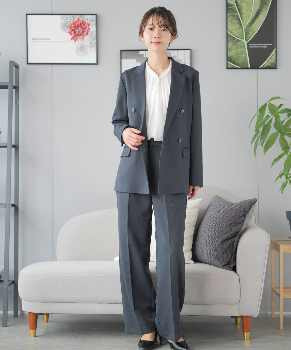 洗える ×ストレッチ ウール調 ダブルテーラードセットアップ