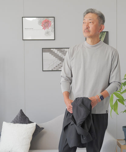 [AWC] ジャケット専用 メランジ調 モックネックドレスTシャツ -長袖
