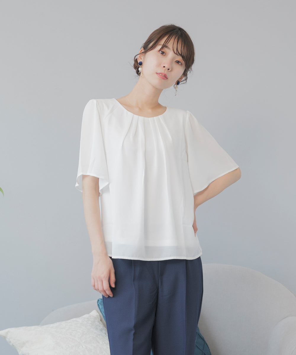 五分袖 フロントタック ブラウス