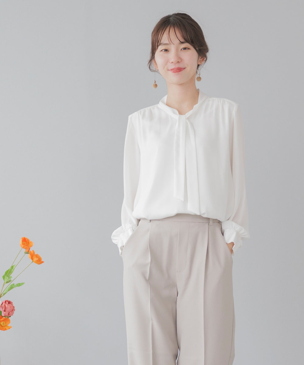 シャーリングカフス ボウタイブラウス