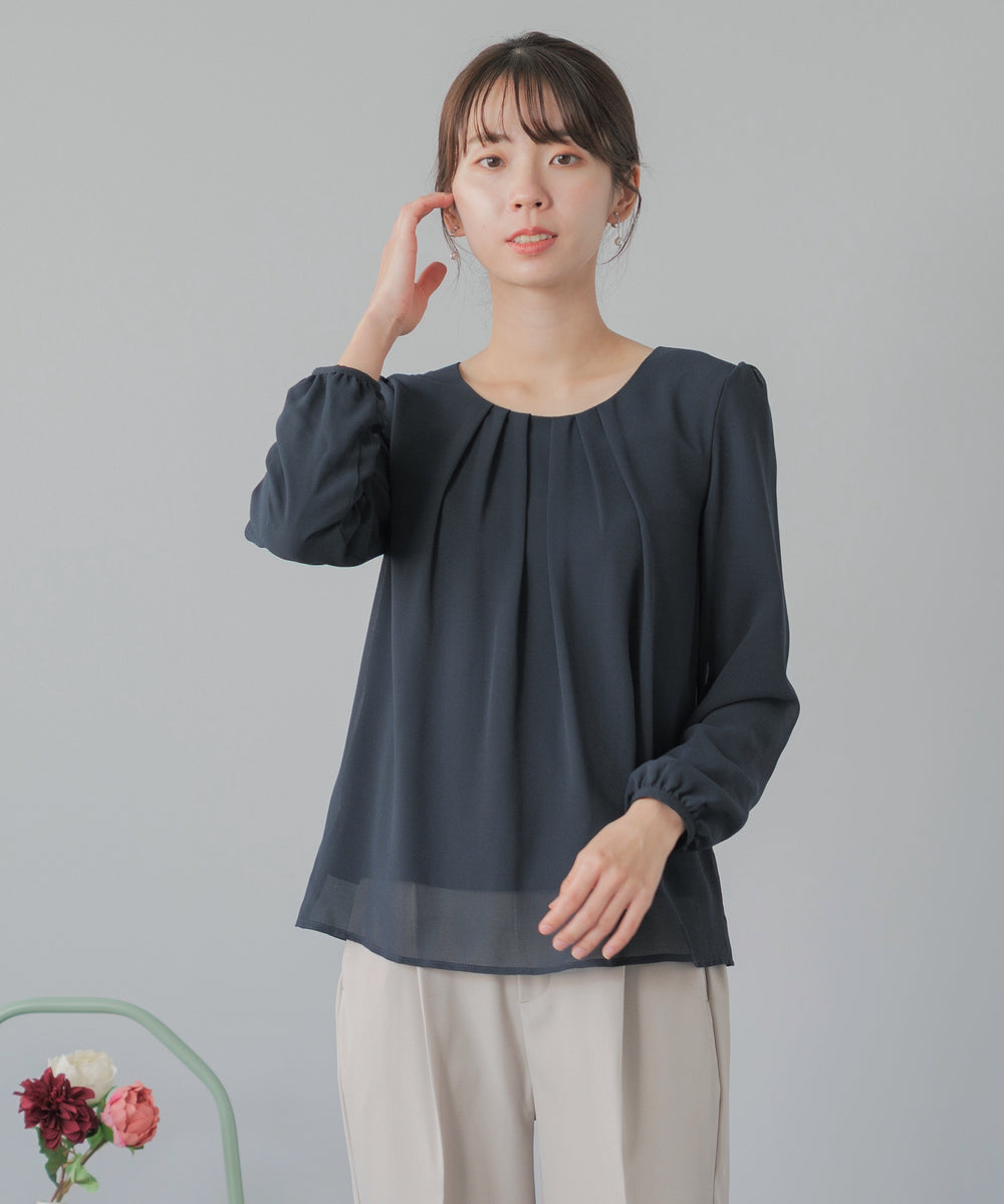 裏起毛 長袖 タックブラウス