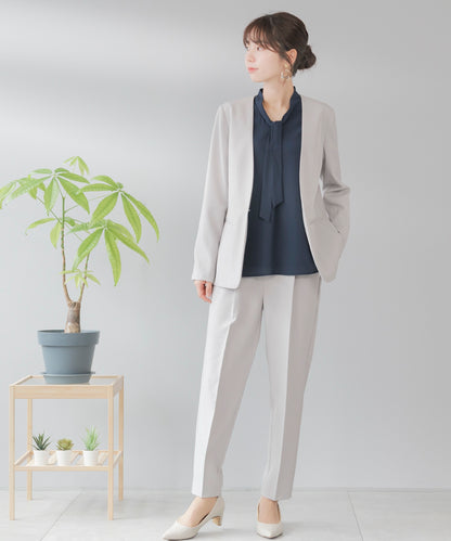 洗える × 防シワ ノーカラー テーパードセットアップ