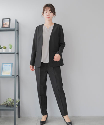 洗える × 防シワ ノーカラー テーパードセットアップ