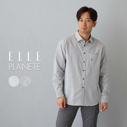 [ELLE PLANETE] ストライプ レギュラーカラーシャツ（グリーン）