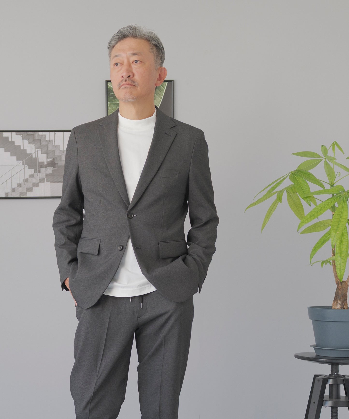 [AWC] ジャケット専用 メランジ調 モックネックドレスTシャツ -長袖