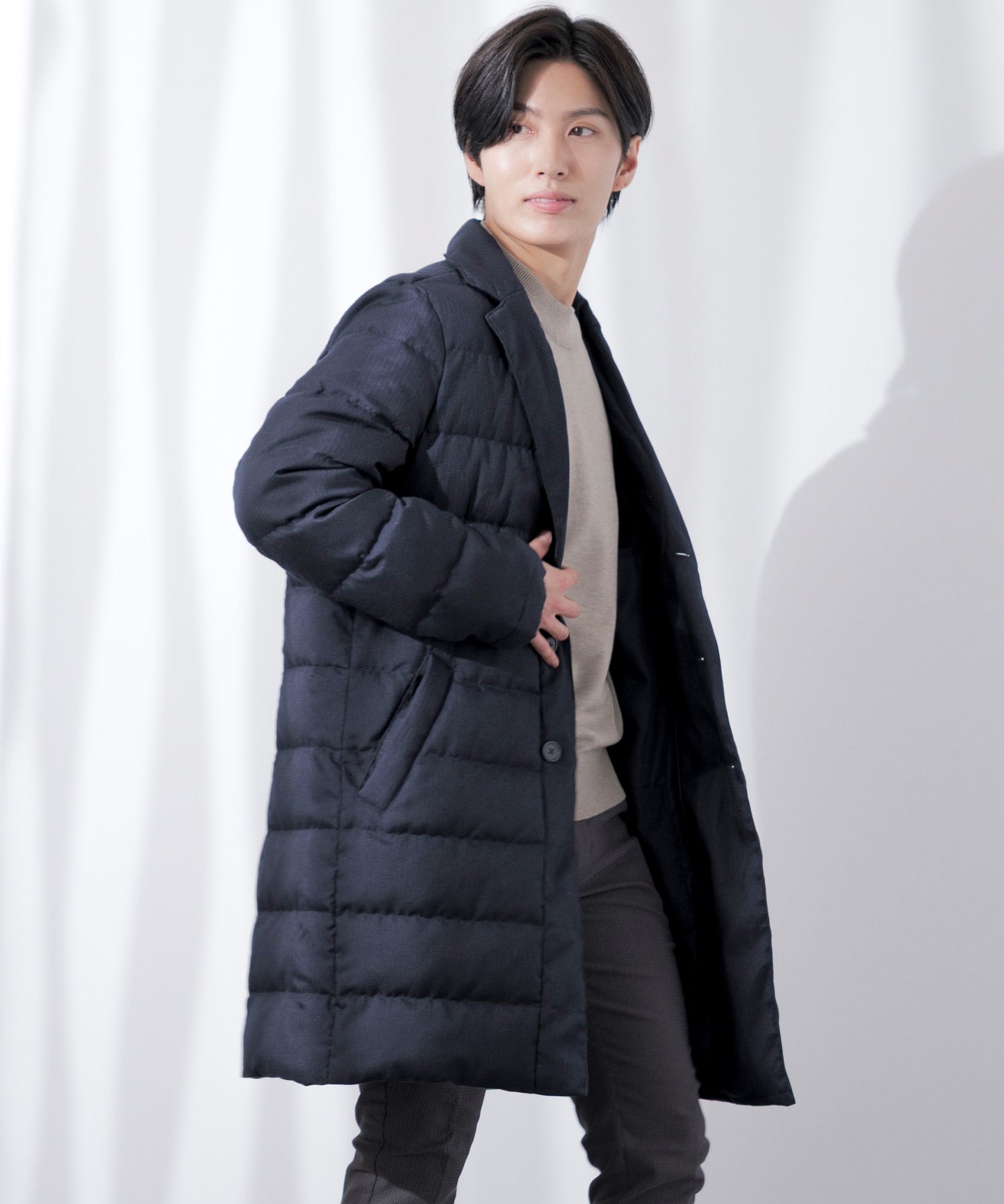 フェイクレイヤード ダウンコート