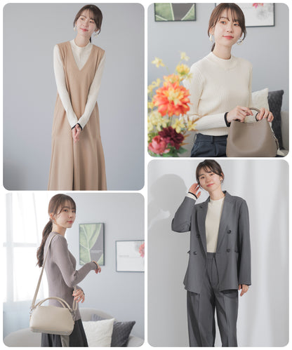 配色リブ モックネックニット