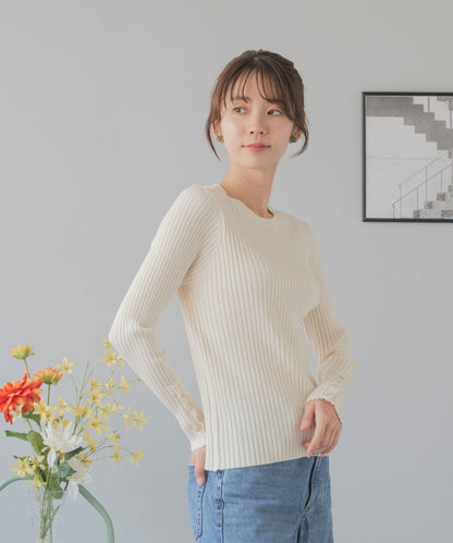 カフスボタン クルーネックニット
