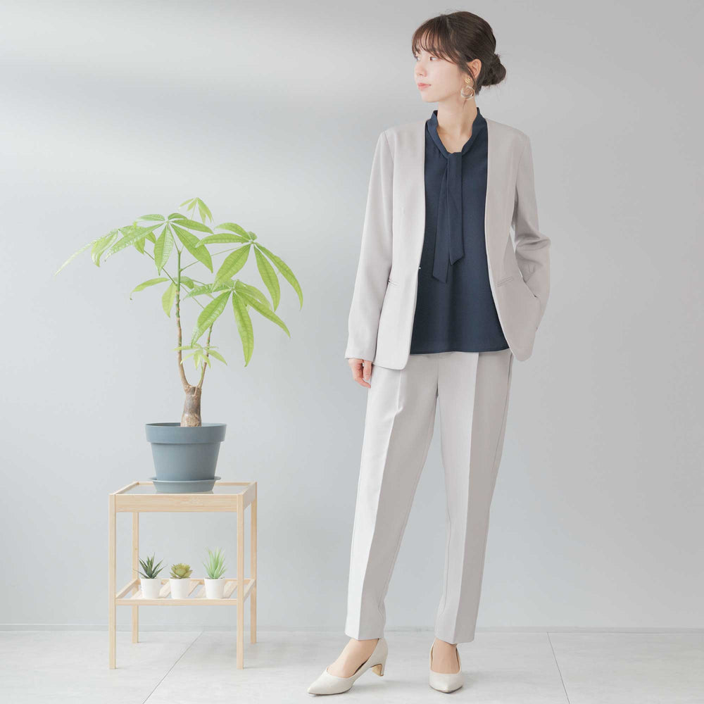 洗える × 防シワ ノーカラー テーパードセットアップ