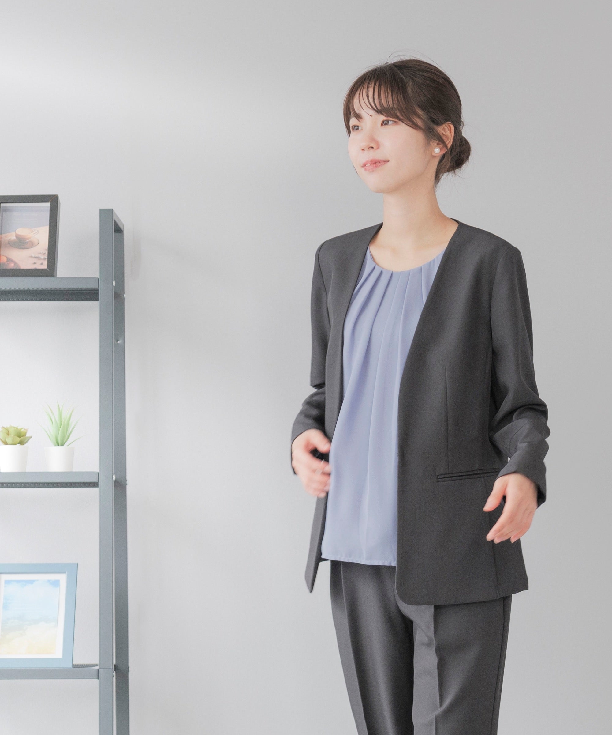 festinalente]洗える × 防シワ ノーカラー セミワイド セットアップ