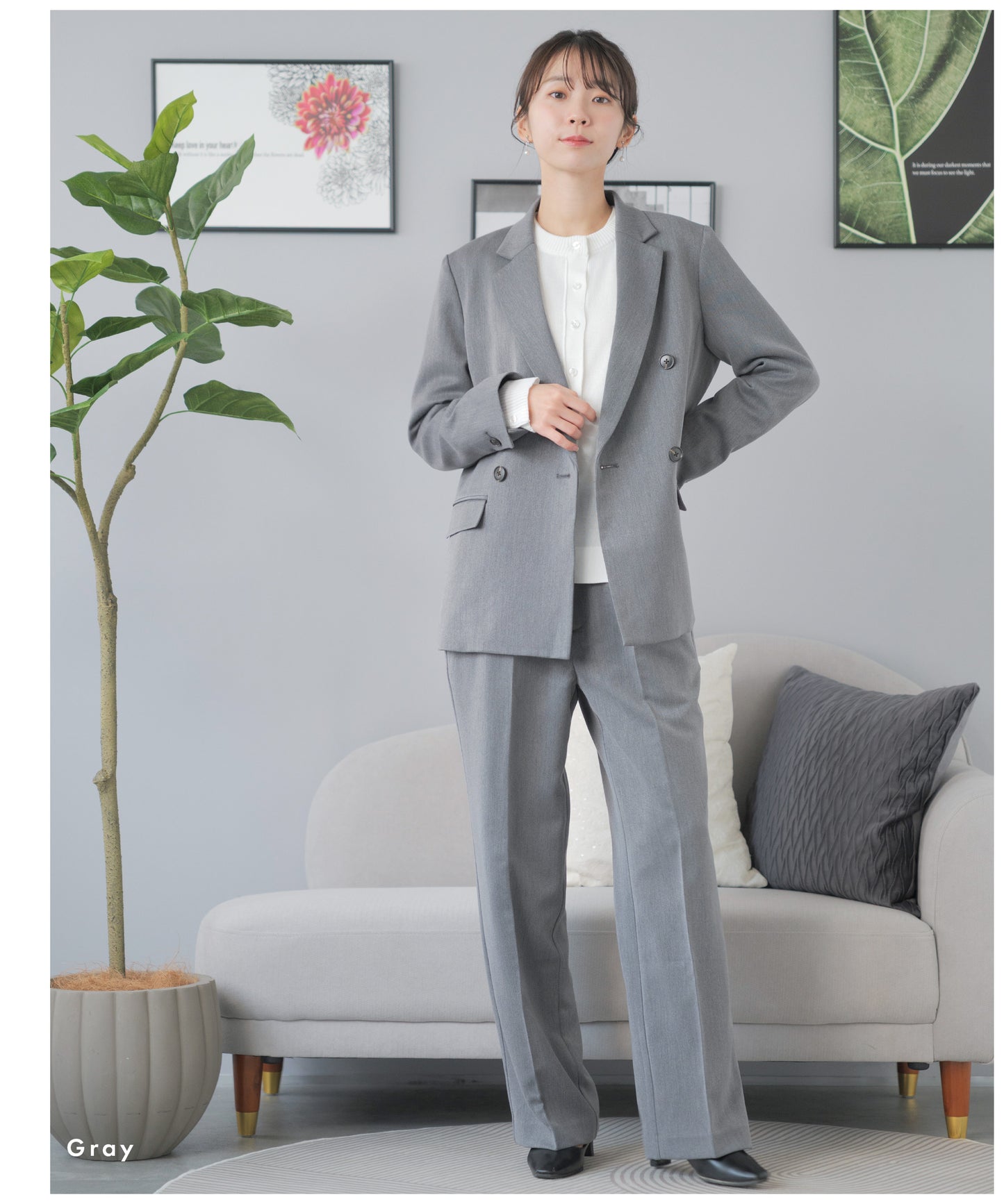 洗える ×ストレッチ ウール調 ダブルテーラードセットアップ