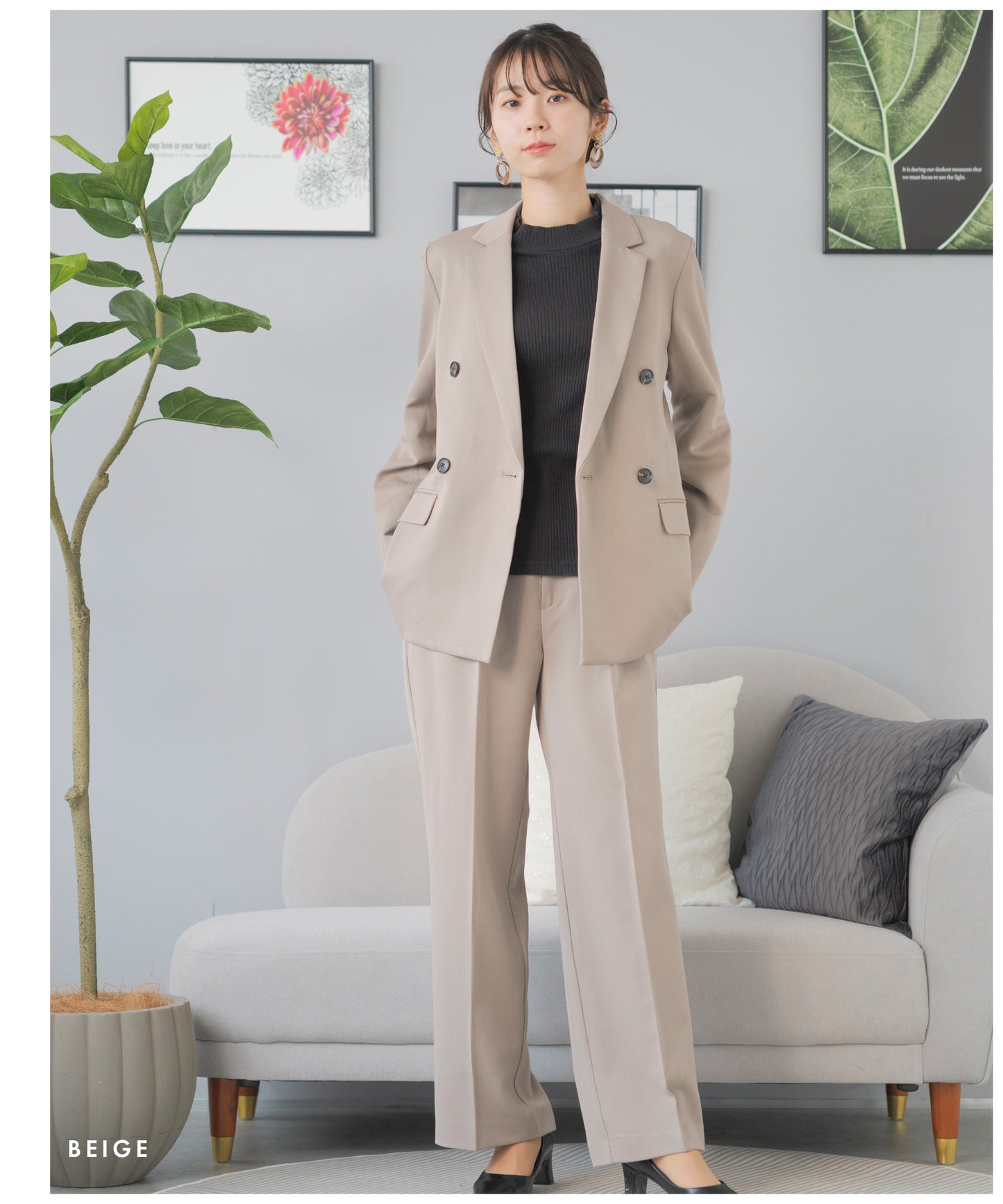 洗える ×ストレッチ ウール調 ダブルテーラードセットアップ