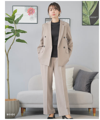 洗える ×ストレッチ ウール調 ダブルテーラードセットアップ