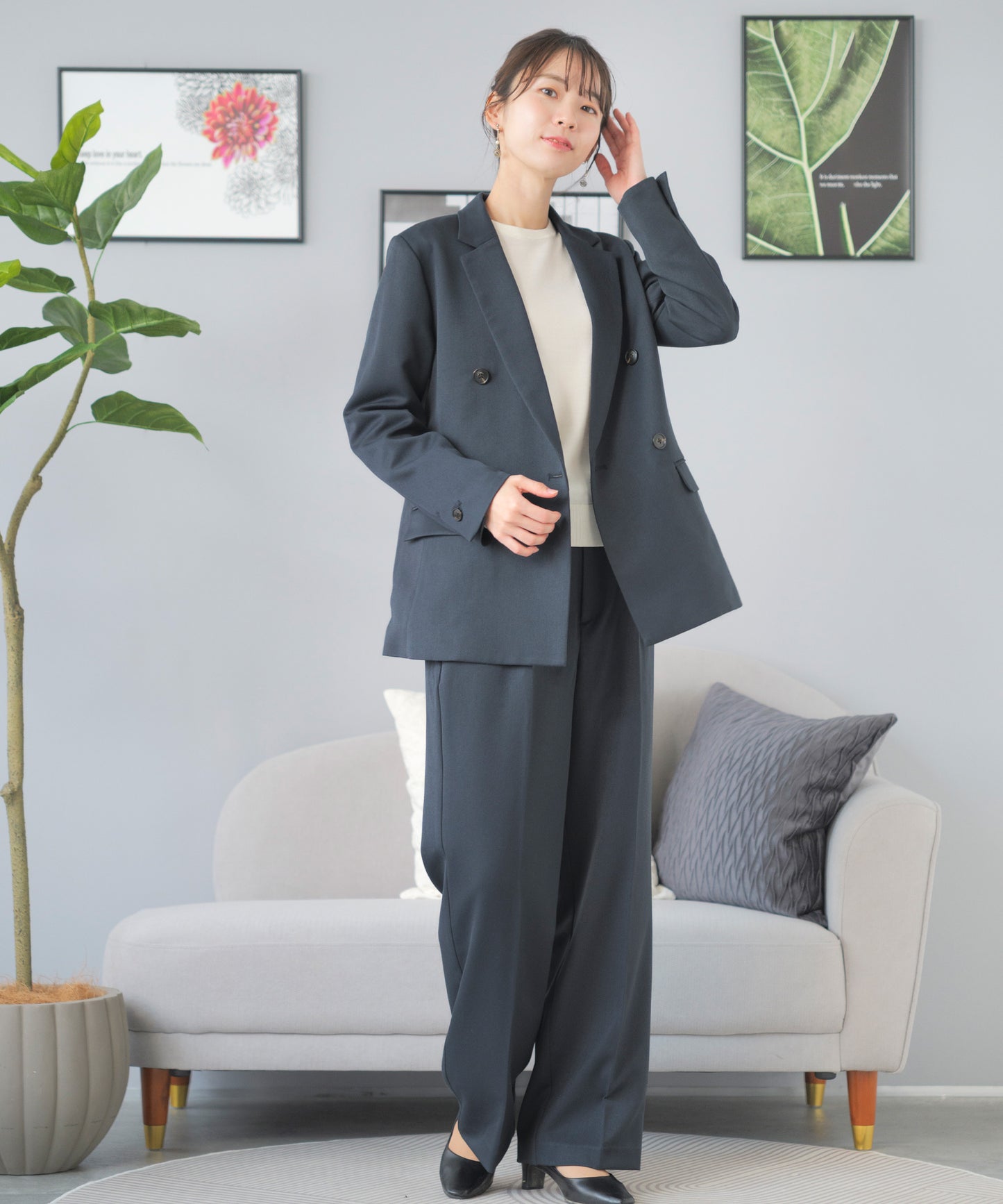 洗える ×ストレッチ ウール調 ダブルテーラードセットアップ