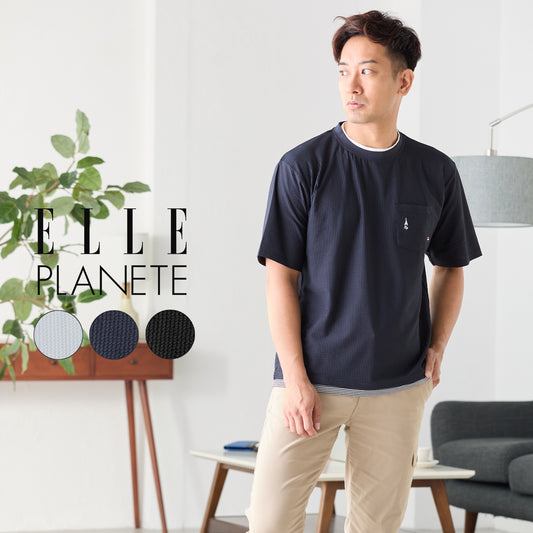 [ELLE PLANETE] フェイクレイヤード クルーネック サッカーカットソー