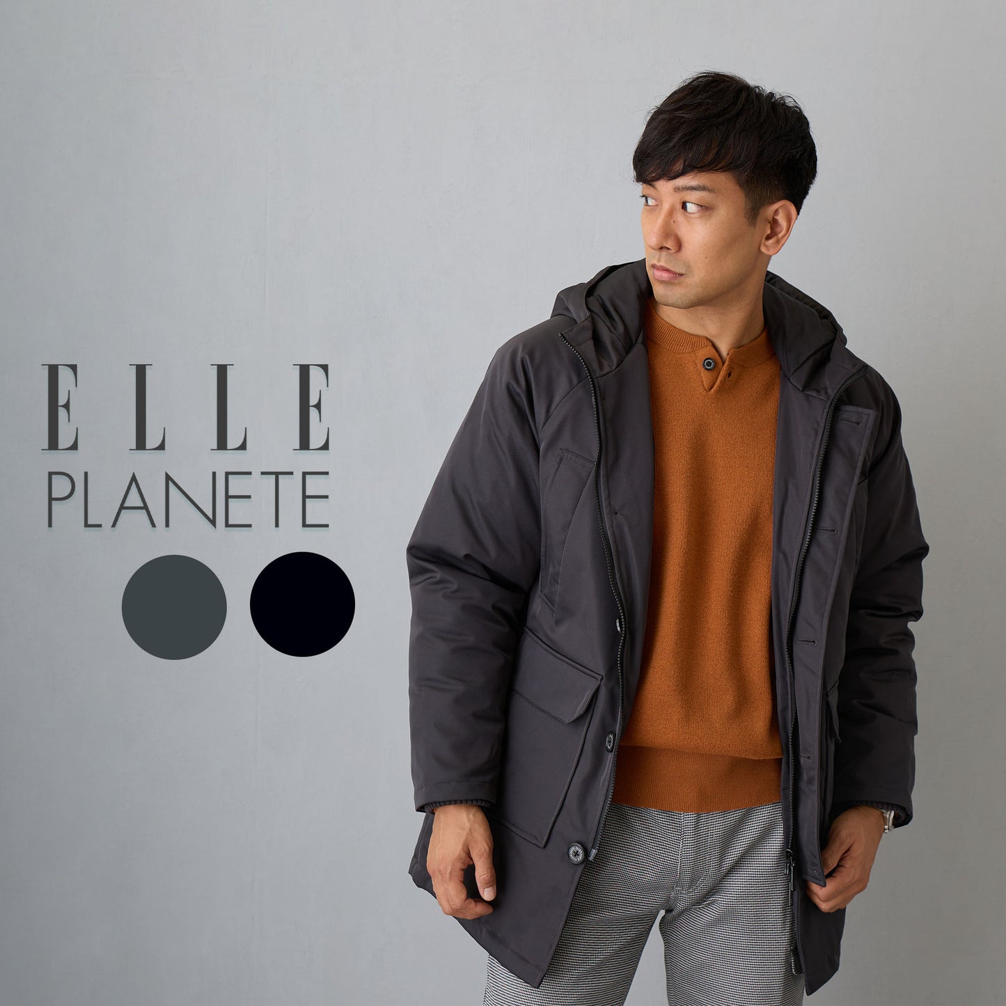 [ELLE PLANETE] パデットショートコート（グレー）