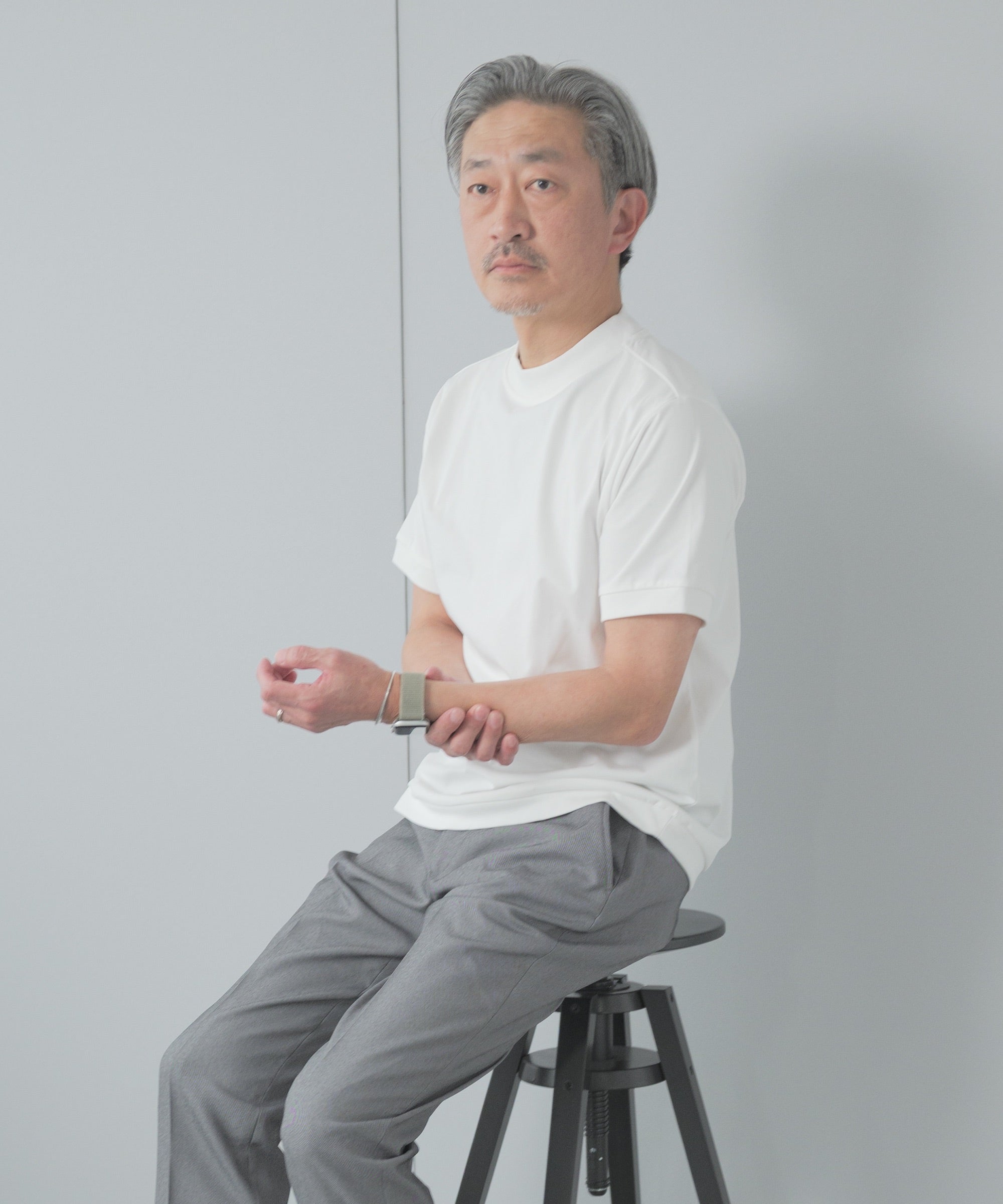 ELLE PLANETE] モックネック ドレスリブTシャツ - 半袖 - AWC