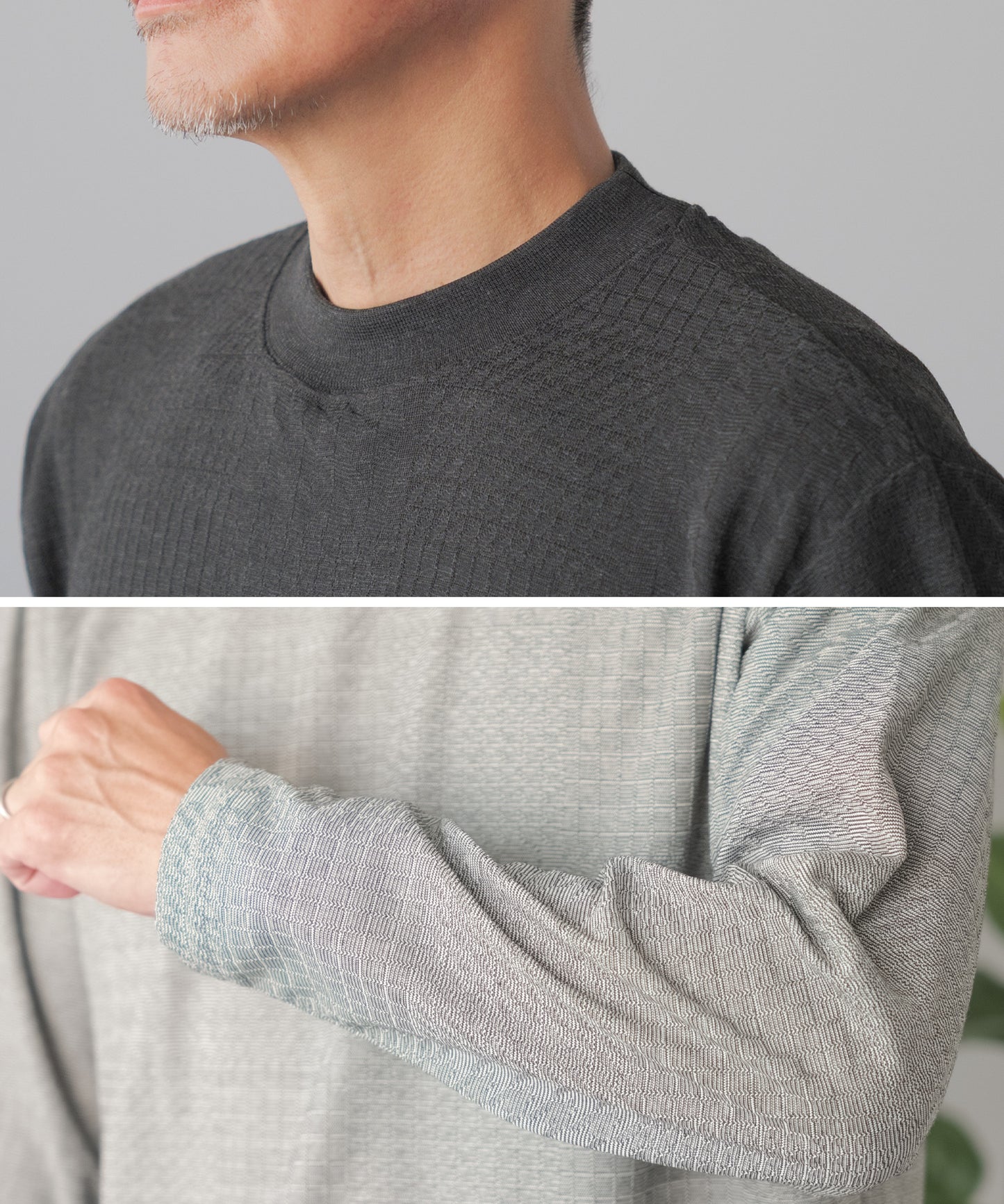 [ELLE PLANETE] モックネック ジャガードTシャツ - 長袖