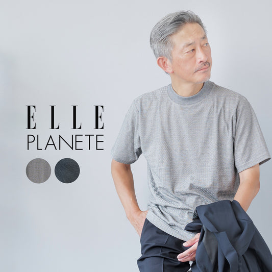 [ELLE PLANETE] モックネック ジャガードTシャツ - 半袖
