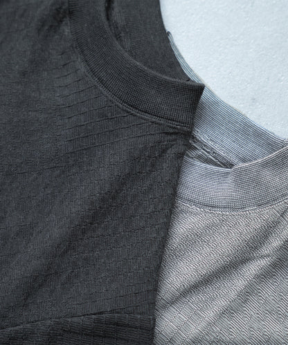 [ELLE PLANETE] モックネック ジャガードTシャツ - 半袖