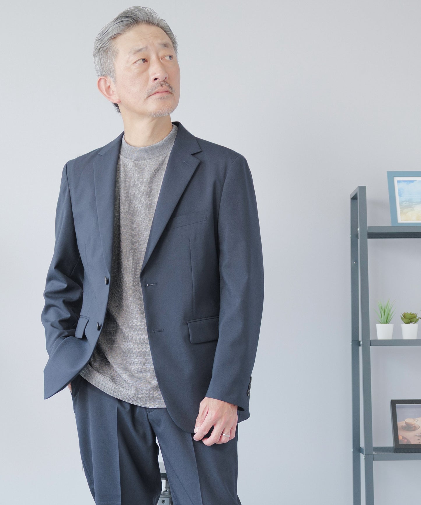 [ELLE PLANETE] モックネック ジャガードTシャツ - 半袖