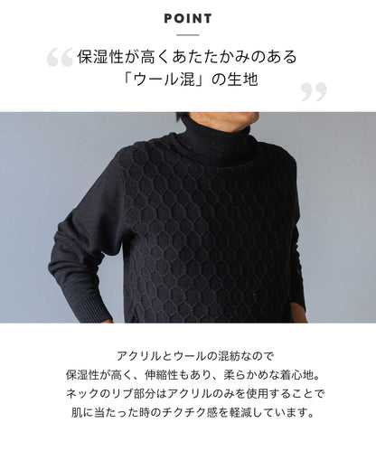 [ELLE PLANETE]ウール混タートルネックセーター(ブラック)