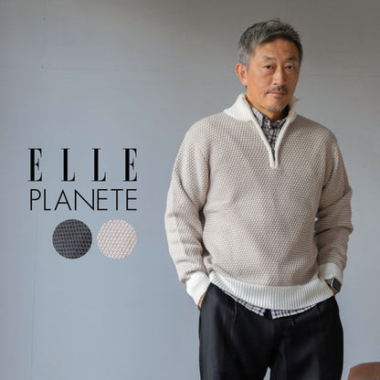 [ELLE PLANETE]ジガラジャガードハーフジップセーター(ブラック)