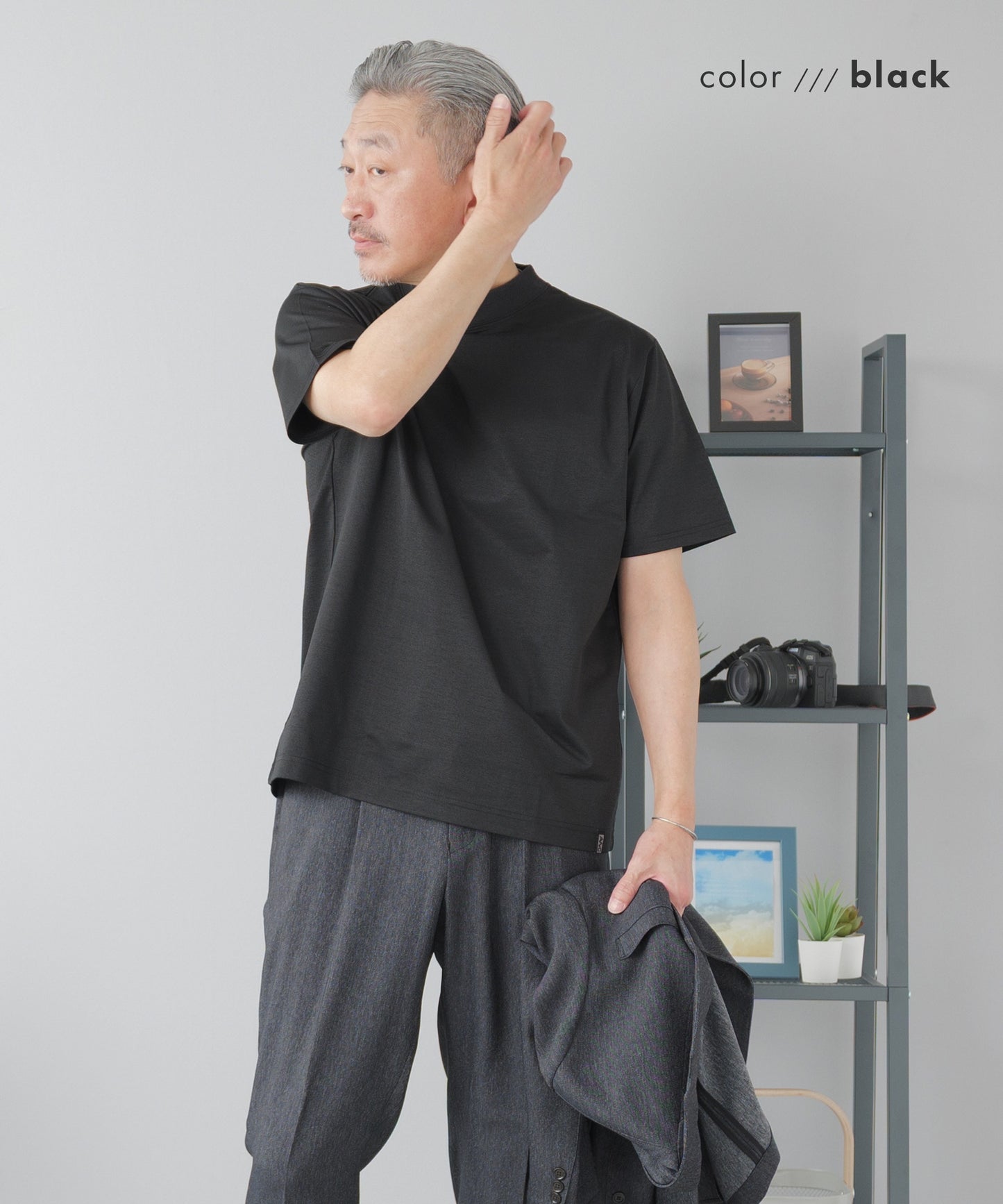 [AWC] ジャケット専用 メランジ調 モックネックドレスTシャツ