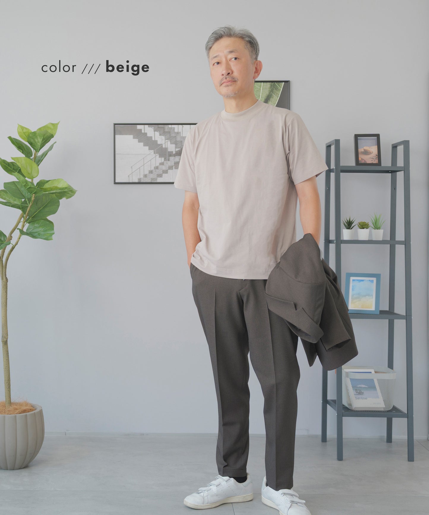 [AWC] ジャケット専用 メランジ調 モックネックドレスTシャツ