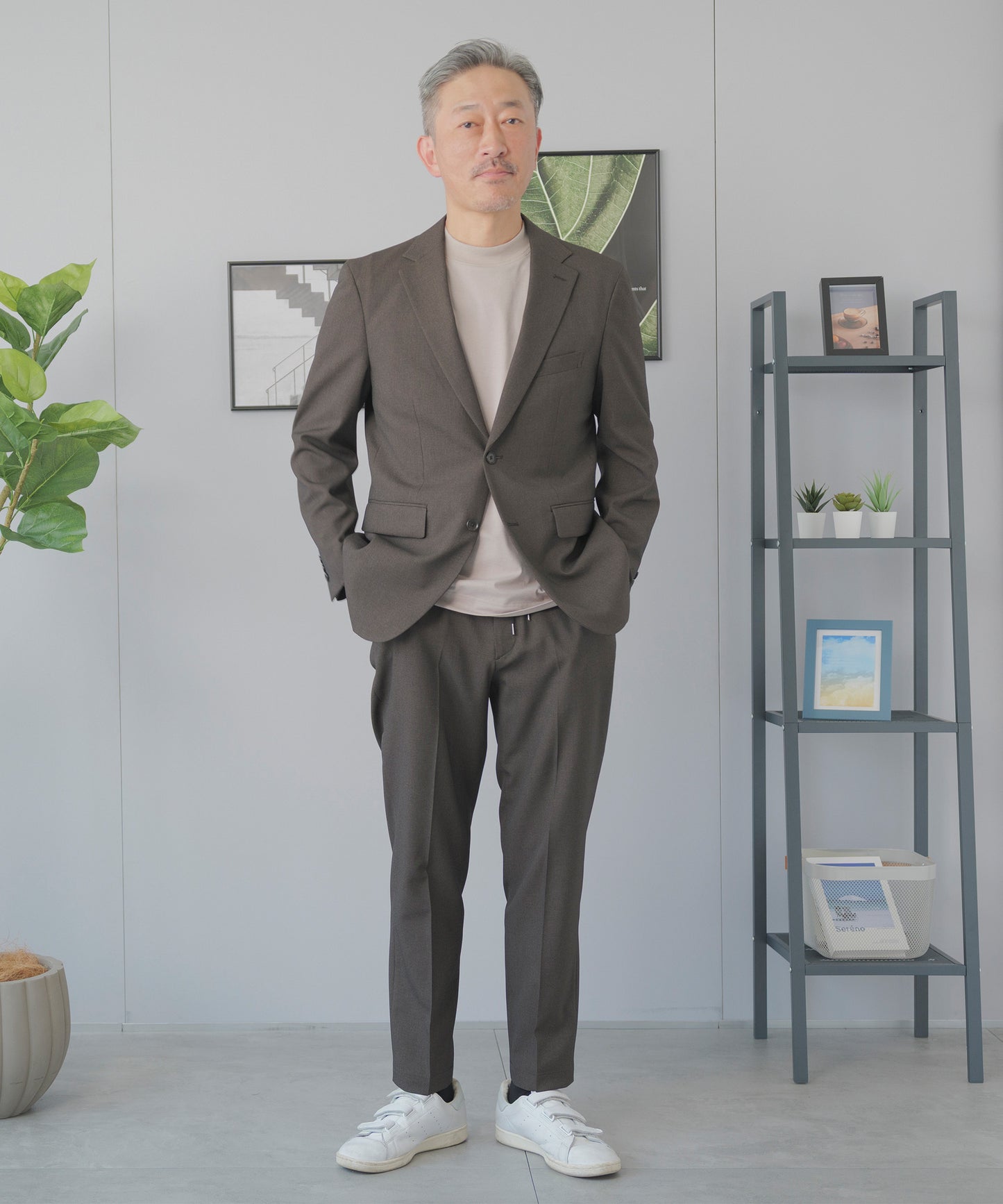 [AWC] ジャケット専用 メランジ調 モックネックドレスTシャツ