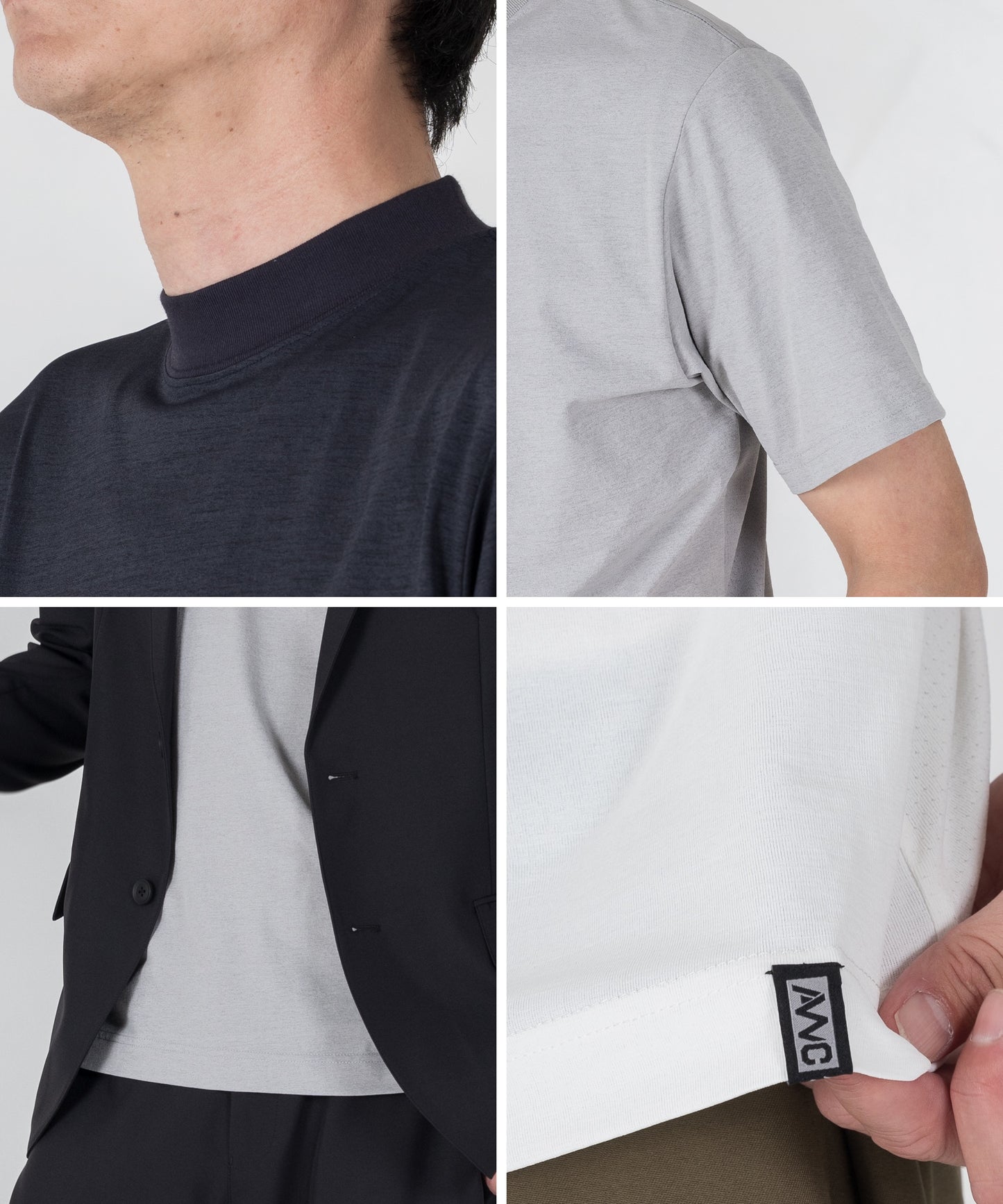 [AWC] ジャケット専用 メランジ調 モックネックドレスTシャツ