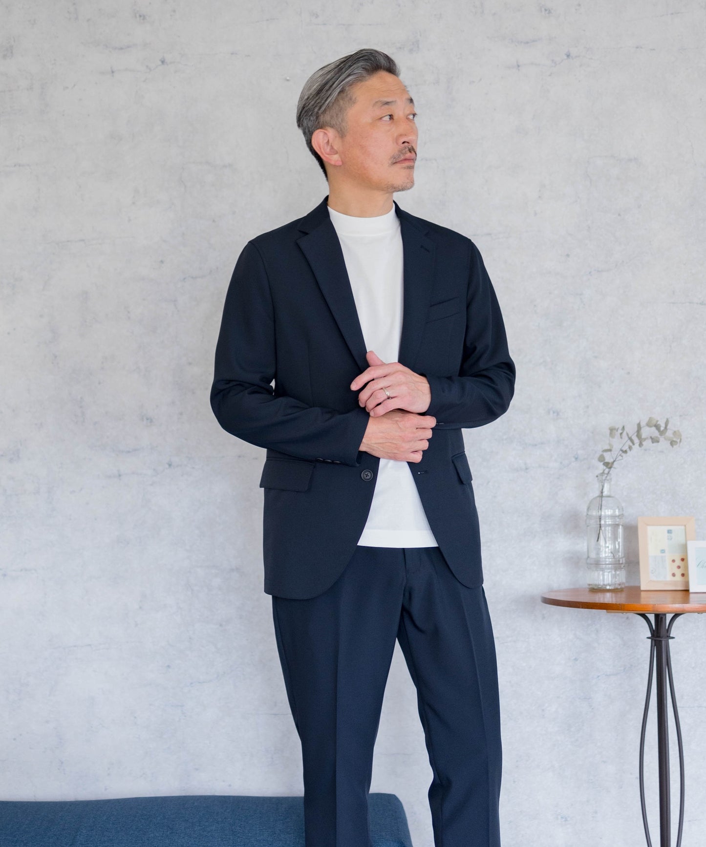 [AWC] ジャケット専用 メランジ調 モックネックドレスTシャツ