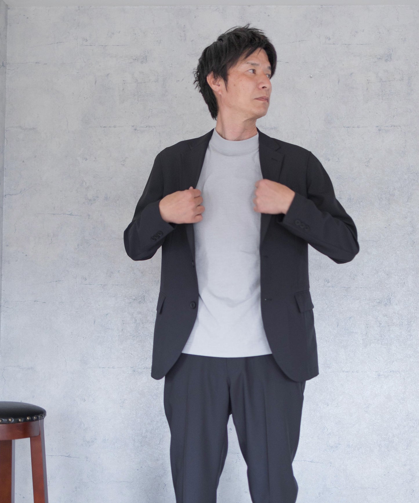[AWC] ジャケット専用 メランジ調 モックネックドレスTシャツ
