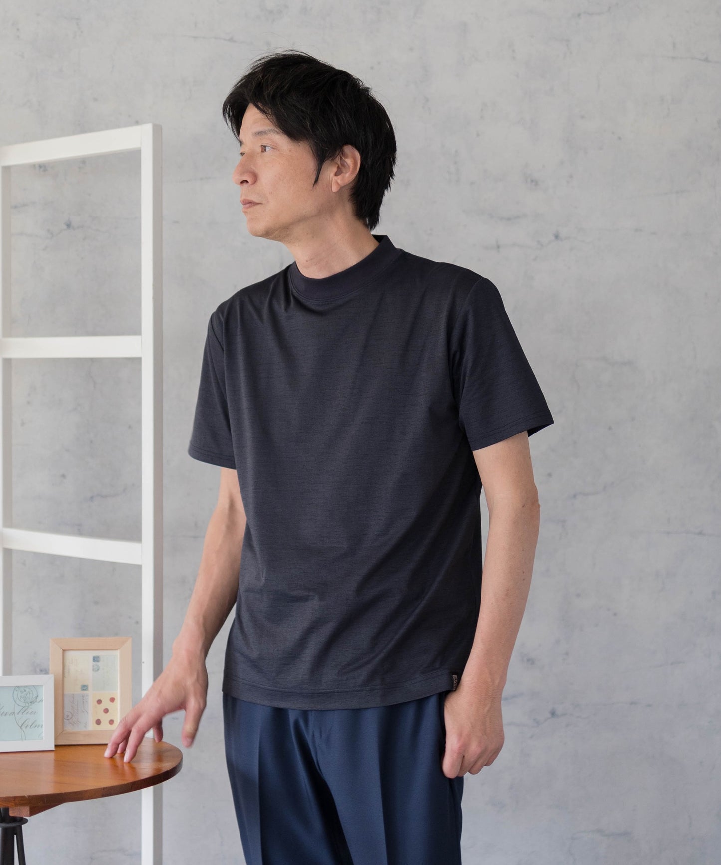 [AWC] ジャケット専用 メランジ調 モックネックドレスTシャツ