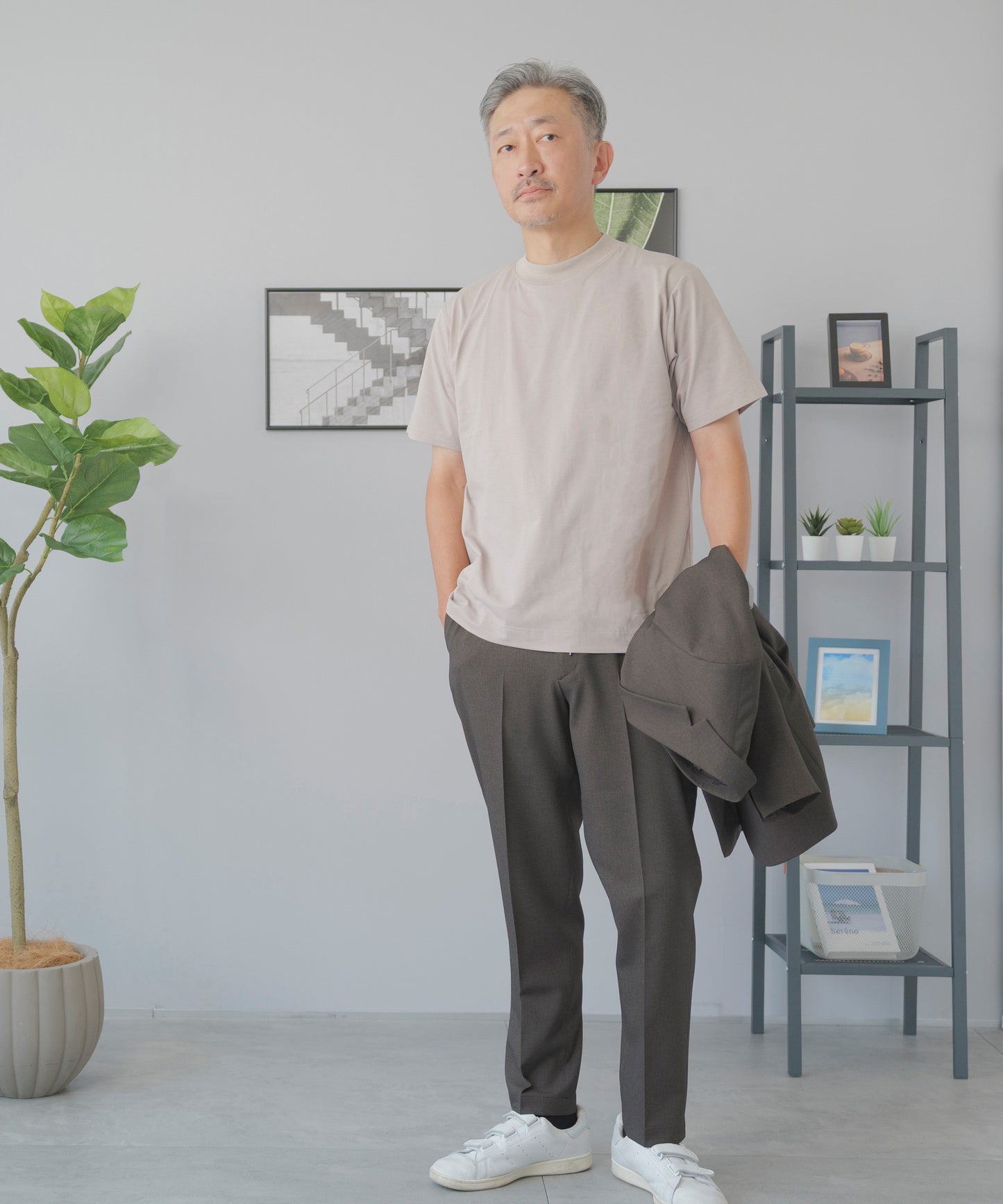 [AWC] ジャケット専用 メランジ調 モックネックドレスTシャツ