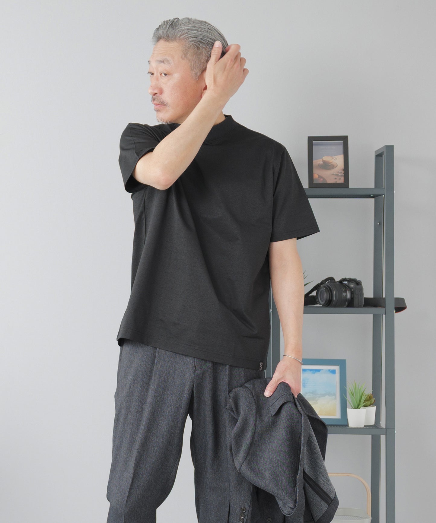 [AWC] ジャケット専用 メランジ調 モックネックドレスTシャツ