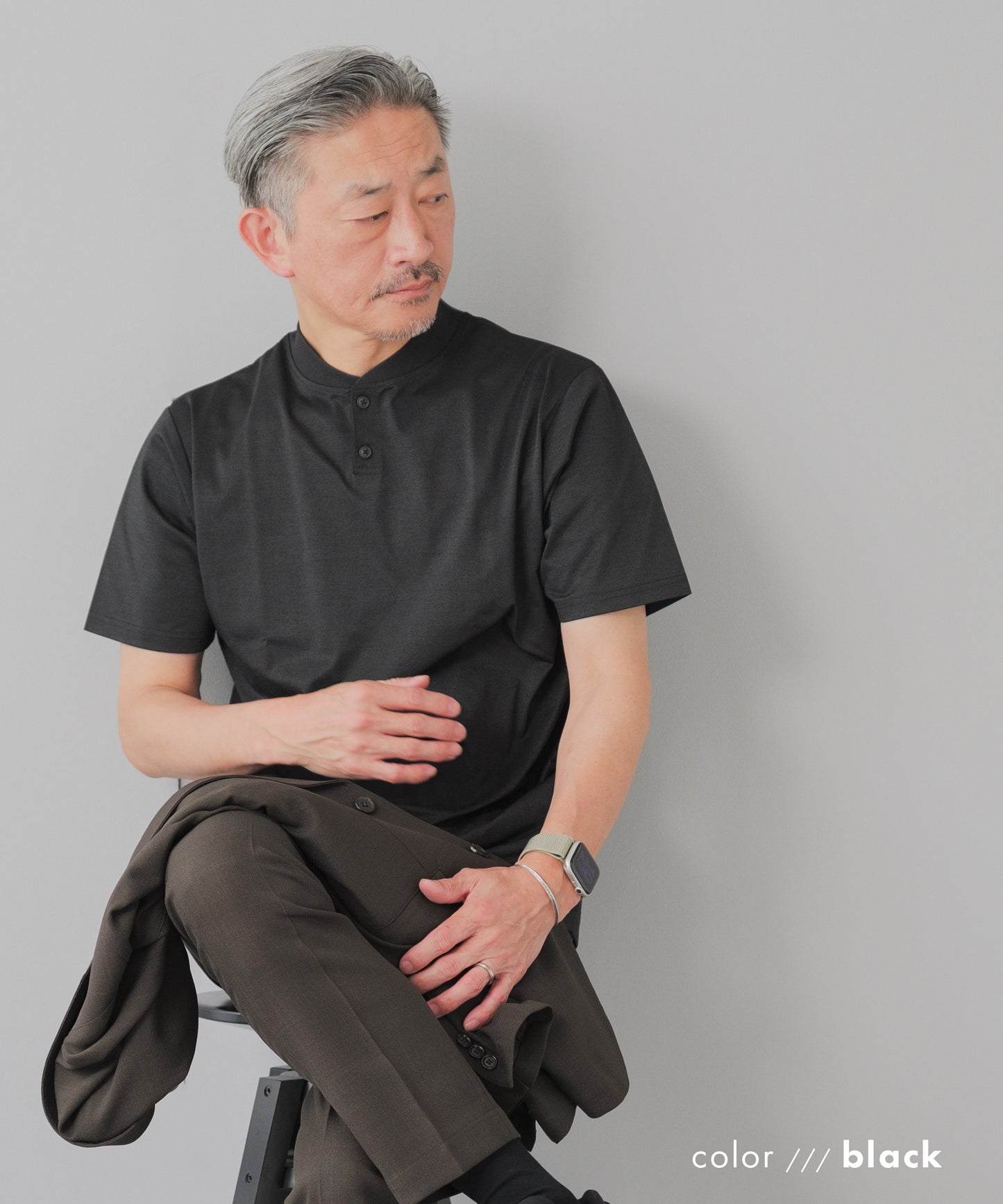 [AWC] ジャケット専用 メランジ調 ヘンリーネックドレスTシャツ