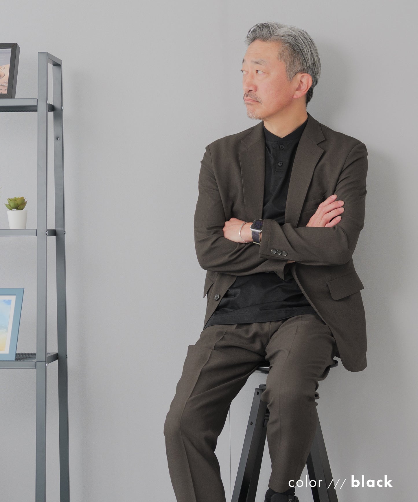 [AWC] ジャケット専用 メランジ調 ヘンリーネックドレスTシャツ