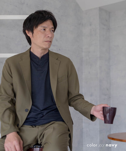 [AWC] ジャケット専用 メランジ調 ヘンリーネックドレスTシャツ