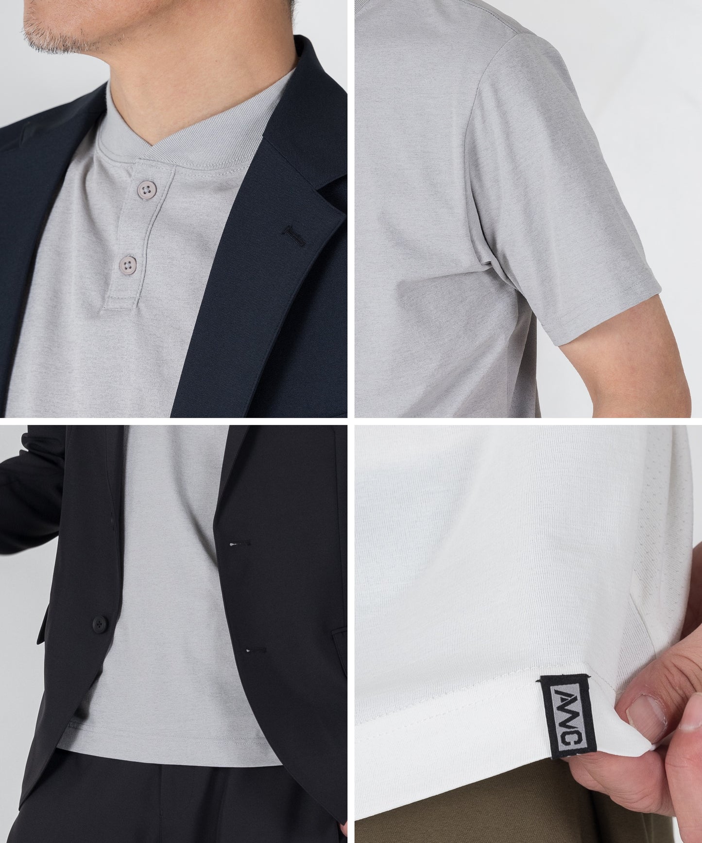 [AWC] ジャケット専用 メランジ調 ヘンリーネックドレスTシャツ