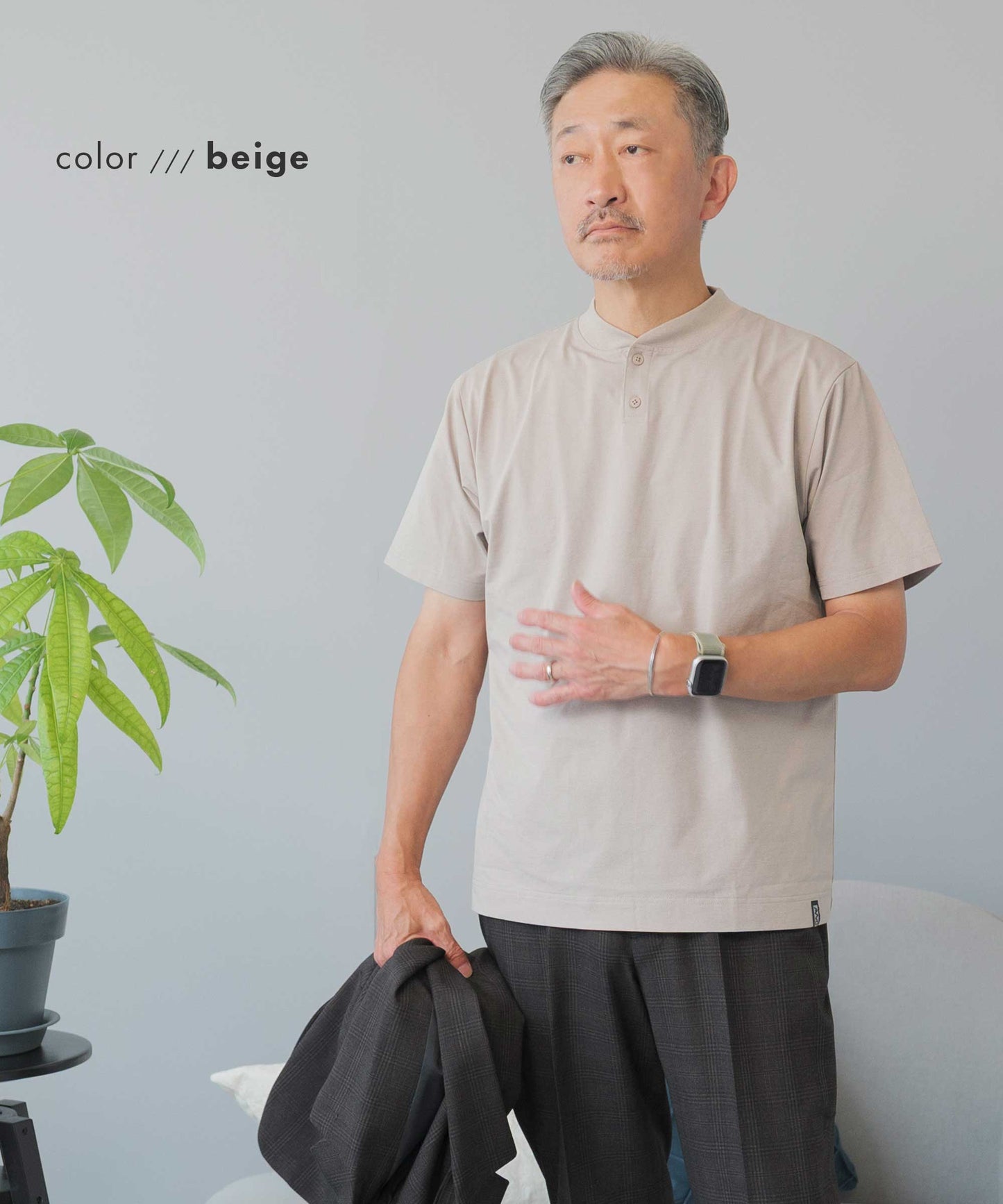 [AWC] ジャケット専用 メランジ調 ヘンリーネックドレスTシャツ