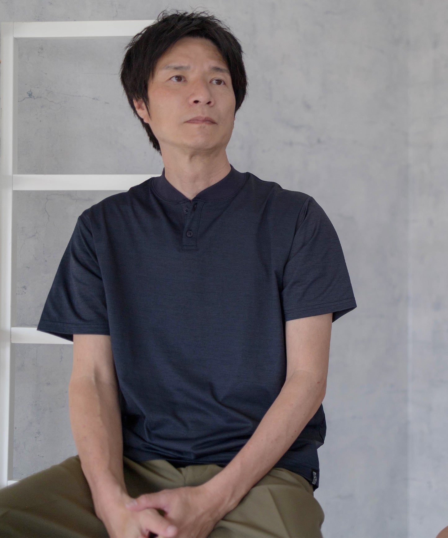 [AWC] ジャケット専用 メランジ調 ヘンリーネックドレスTシャツ