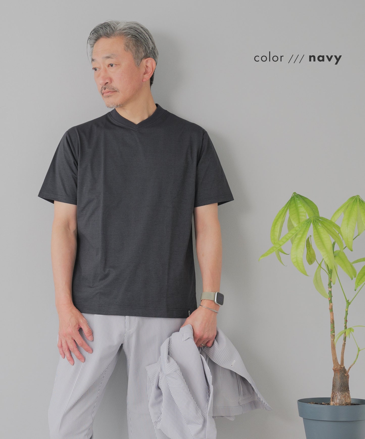 [AWC] ジャケット専用 メランジ調 VネックドレスTシャツ