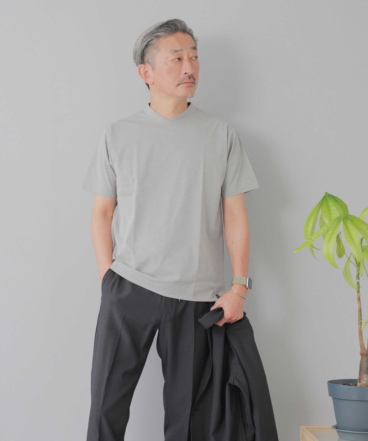 [AWC] ジャケット専用 メランジ調 VネックドレスTシャツ