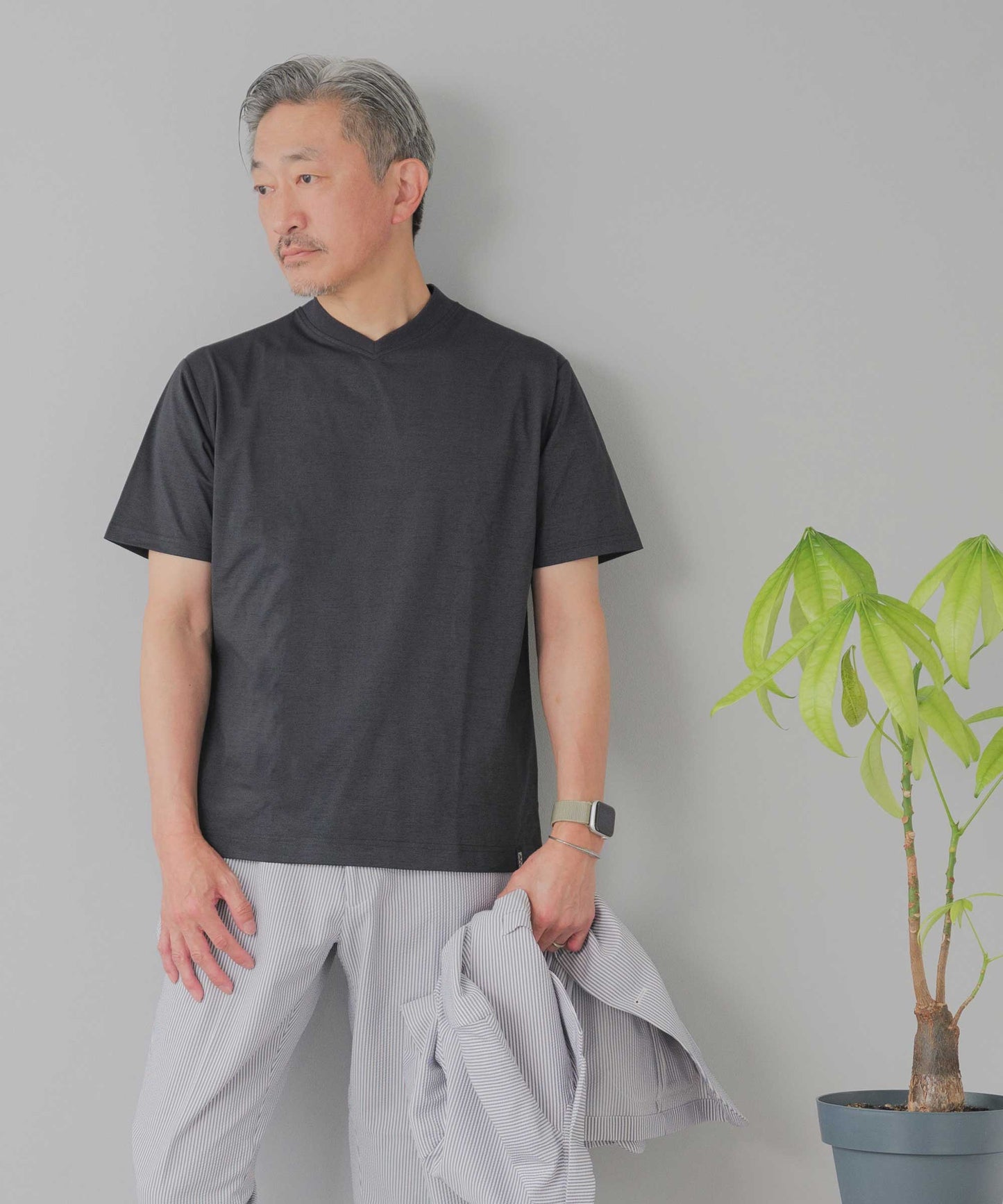 [AWC] ジャケット専用 メランジ調 VネックドレスTシャツ