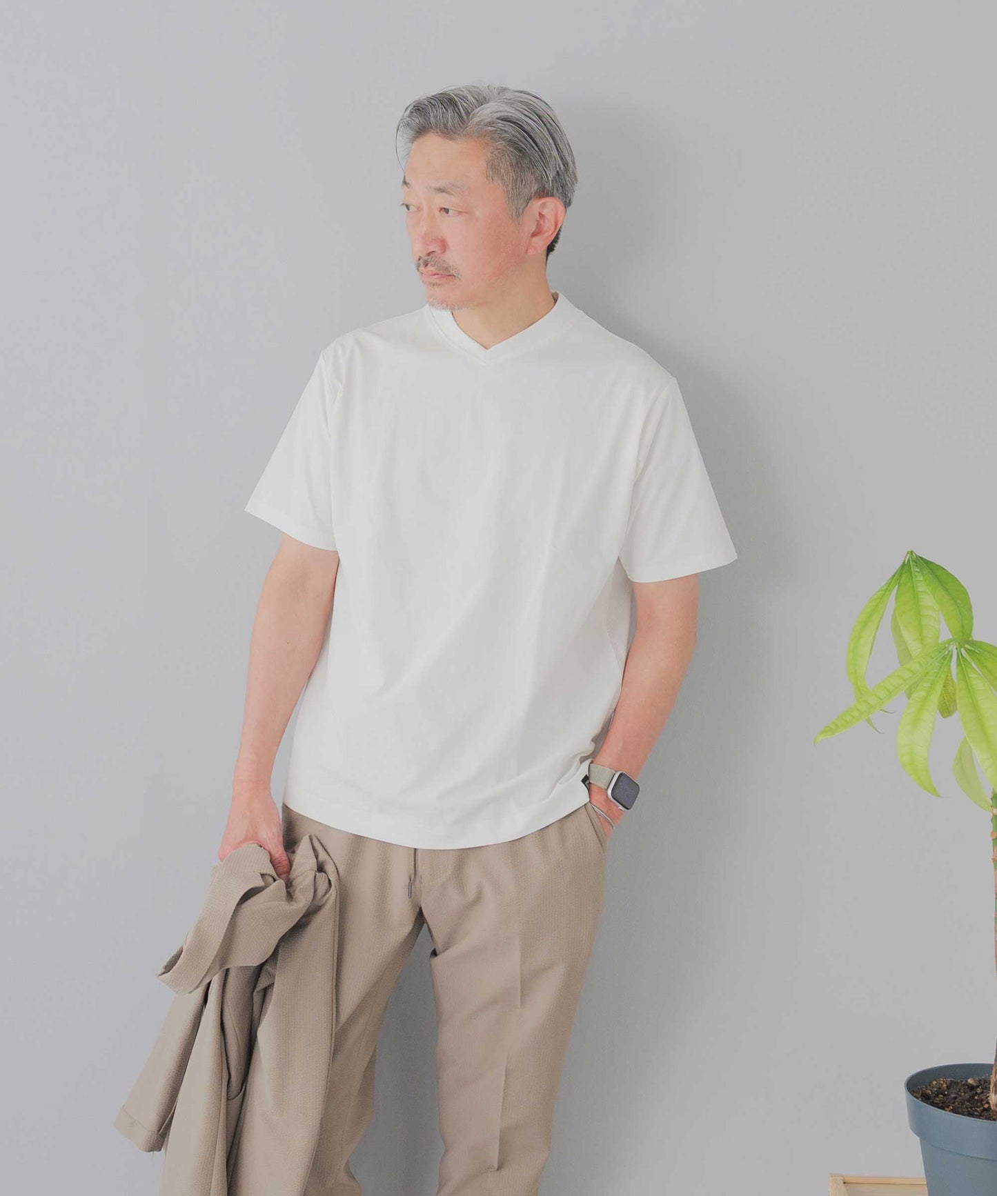 [AWC] ジャケット専用 メランジ調 VネックドレスTシャツ